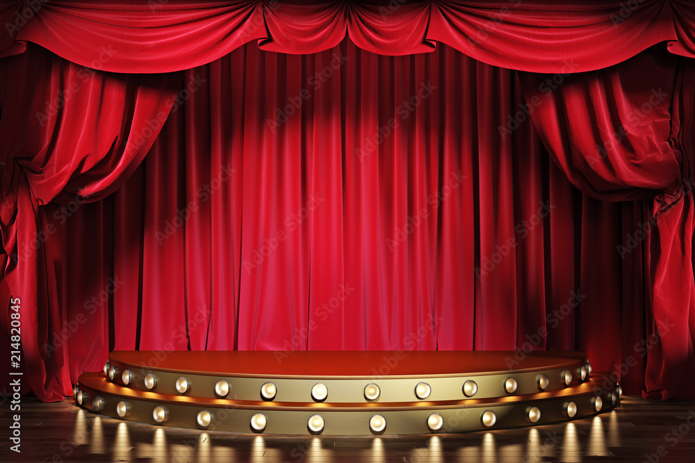 Empty theater stage with red velvet curtains. 3d illustration Stock  Illustration | Adobe Stock
