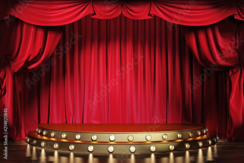Fotografie, Obraz Empty theater stage with red velvet curtains. 3d illustration