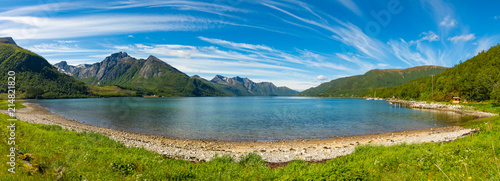 Panorama of Lake Svartisvatnet in Helgeland in Nordland, Norway, from Svartisen glacier