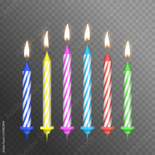 Realistic Detailed 3d Birthday Cake Candles Set. Vector