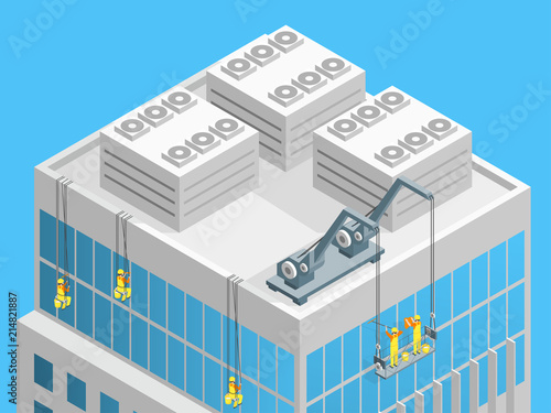 Cleaning Facade Building Concept 3d Isometric View. Vector