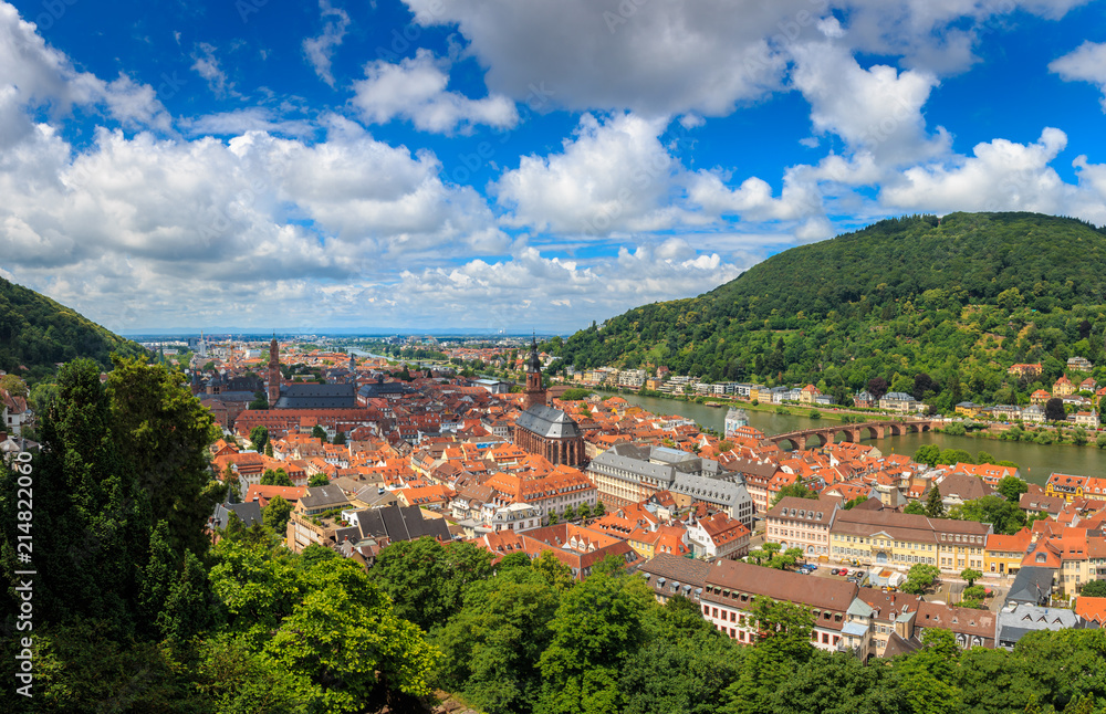 Panorama Ausblick vom Heidelberger Schloss auf die Altstadt von Heidelberg, Baden Württemberg, Deutschland