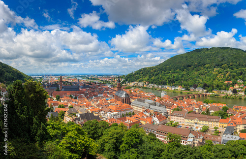 Panorama Ausblick vom Heidelberger Schloss auf die Altstadt von Heidelberg, Baden Württemberg, Deutschland
