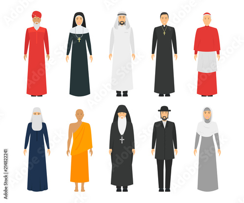 Cartoon Characters Religion People Different Types Set. Vector
