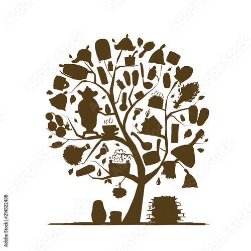 Russian sauna, art tree sketch for your design
