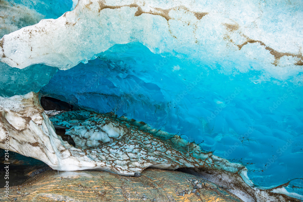 Blue ice cave of Svartisen Glacier in Norway