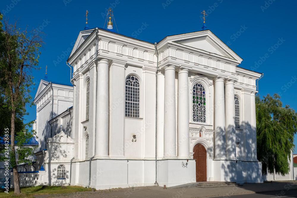 Fototapeta premium 17th century Holy Assumption Cathedral at summer. Zhirovichi village, Belarus.