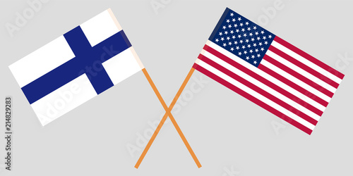 The Finland and United States negotiations. Flags crossed. Vector
