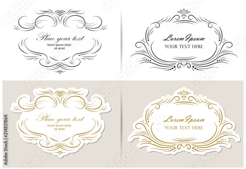 Set of flourish frames, borders, labels. Collection of original design elements. Vector calligraphy swirls, swashes, ornate motifs and scrolls. 