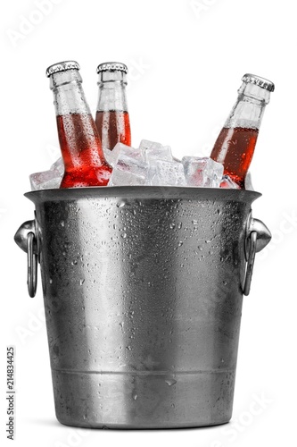 Beverage Bottles with Ice in a Bucket