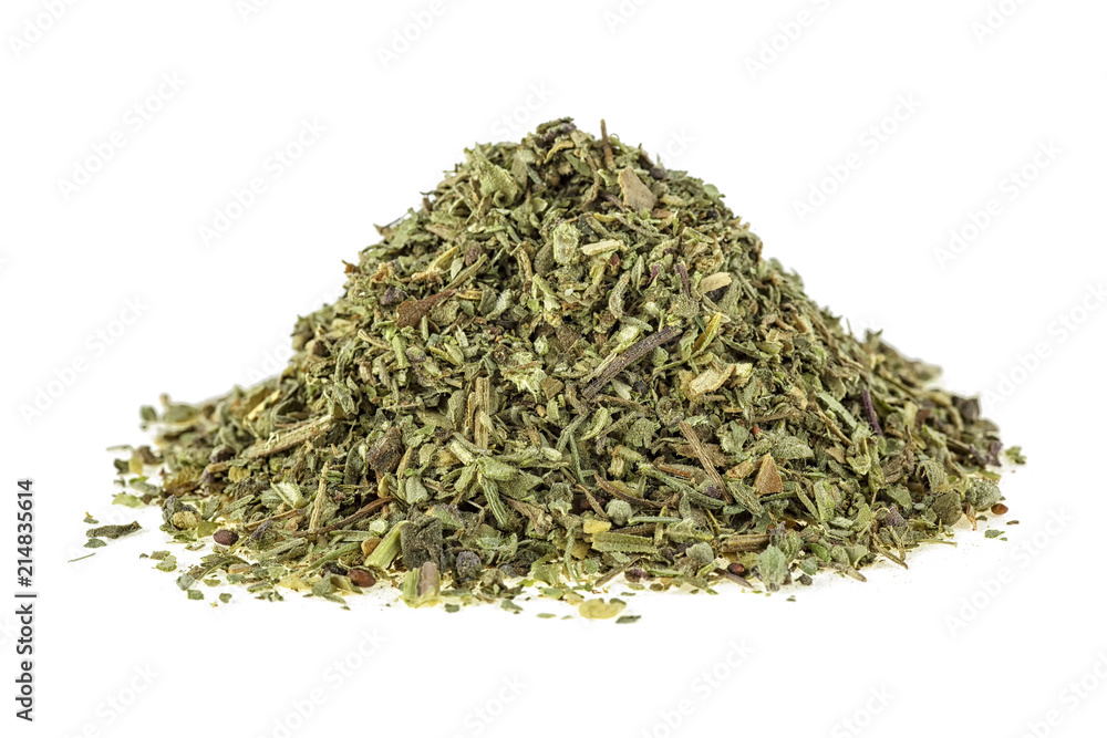 Mixed Italian herb seasoning on a white background Mixed Italian herb seasoning on a white background