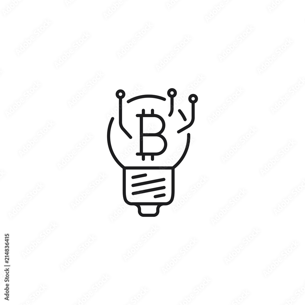 line bitcoin in bulb icon on white background line bitcoin in bulb icon on white background