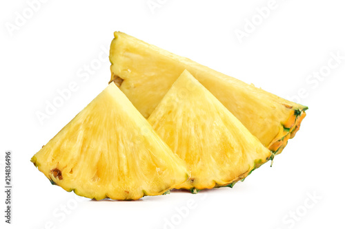 ripe pineapple slices isolated on white background