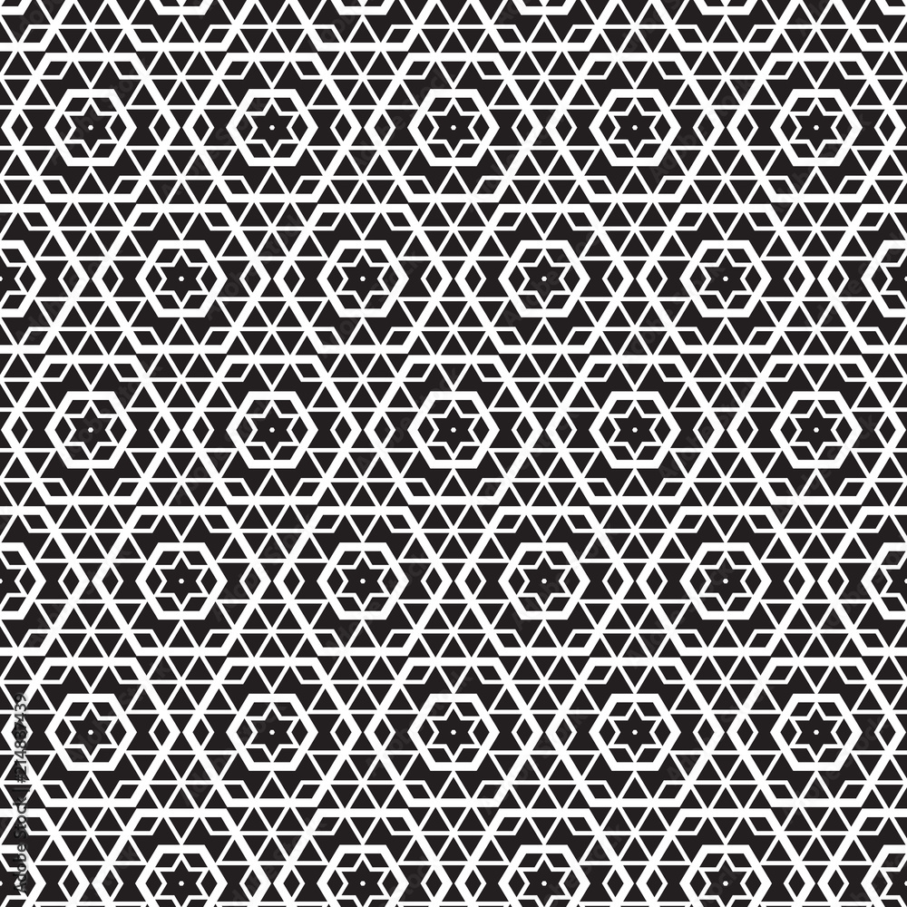 Monochrome Geometric Seamless Pattern. Black and white style pattern. Star and triangles Monochrome Geometric Seamless Pattern. Black and white style pattern. Star and triangles