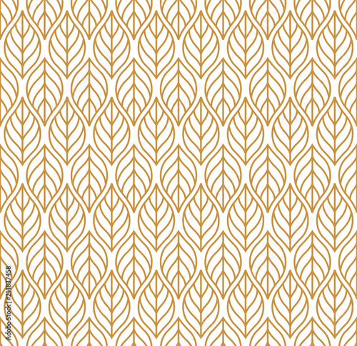 Geometric trendy golden leaves vector seamless pattern. Abstract symmetry vector texture. Leaf background.