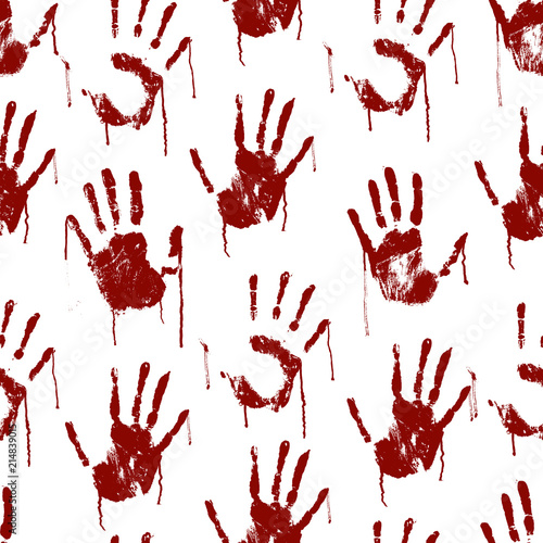 Red Bloody Scary Hands Imprint Seamless Pattern Background. Vector