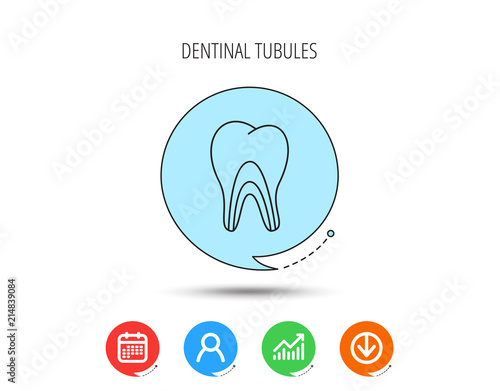 Dentinal tubules icon. Tooth medicine sign.
