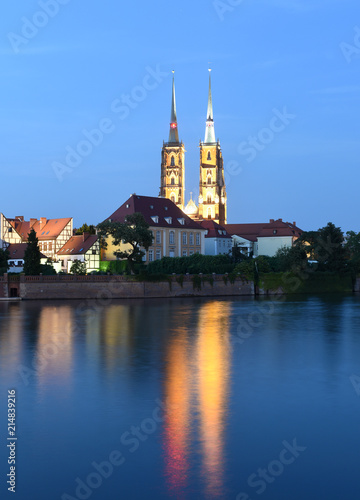 Cathedral of St John the Baptist with river Odra in Wroclaw, Poland photo