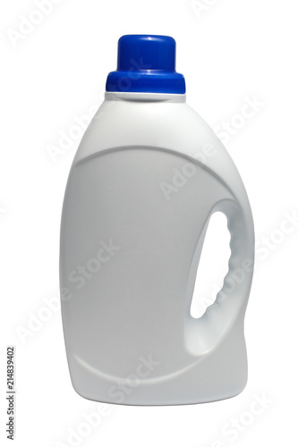 Plastic bottle with blue lid For Detergent. Isolated on white.