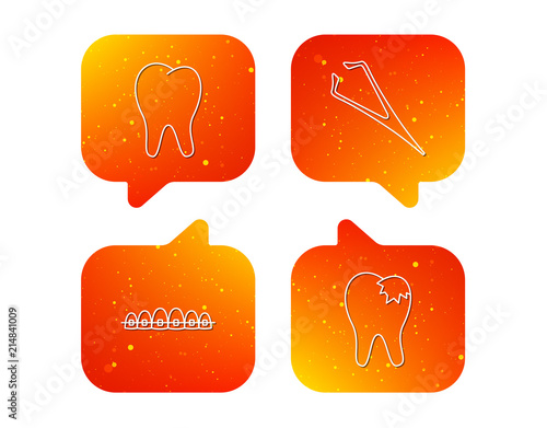 Dental braces, fillings and tooth icons.