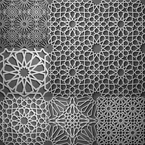 Islamic pattern . Seamless arabic geometric pattern, east ornament, indian ornament, persian motif, 3D. Endless texture can be used for wallpaper, pattern fills, web page background .