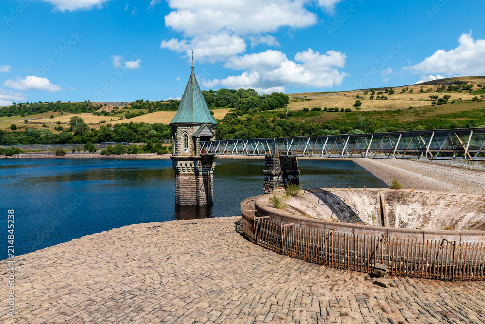Low water levels in a reservoir during a drought (Pontsticill, Wales)