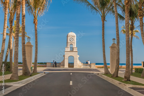 Palm Beach Island timepiece tower overlooks the ocean. Social Distance.  photo