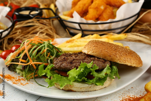 Burger with french fries