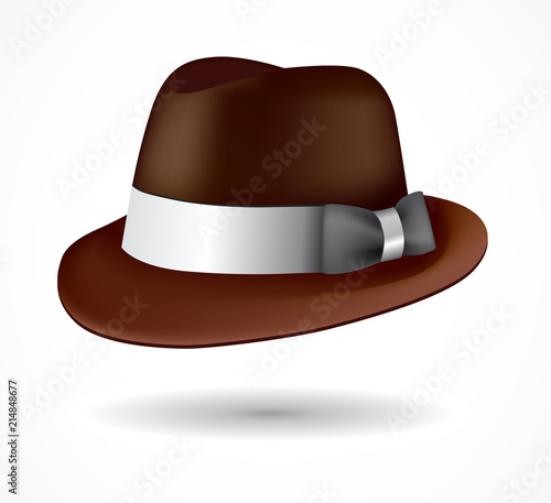 Vector brown fedora hat isolated on white.