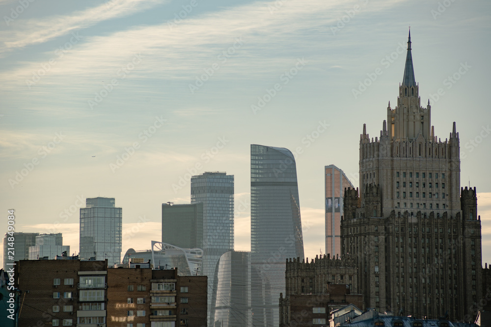city landscape Moscow City and the Foreign Ministry