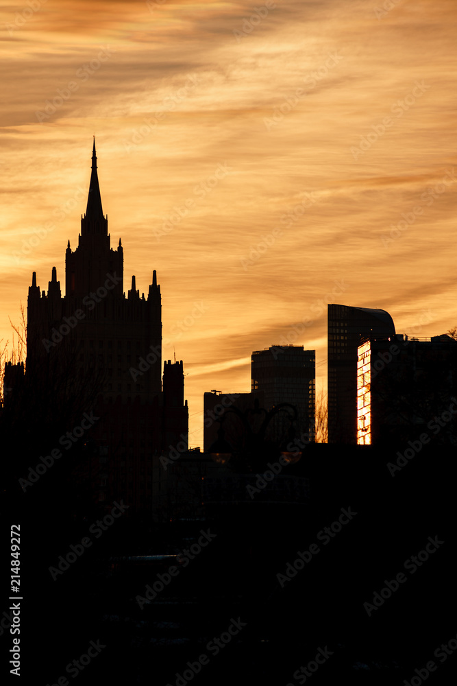 cityscape Foreign Ministry building at sunset