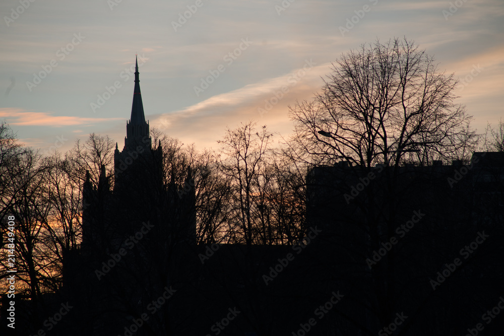 Fototapeta premium cityscape Foreign Ministry building at sunset