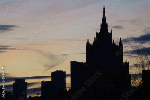cityscape Foreign Ministry building at sunset