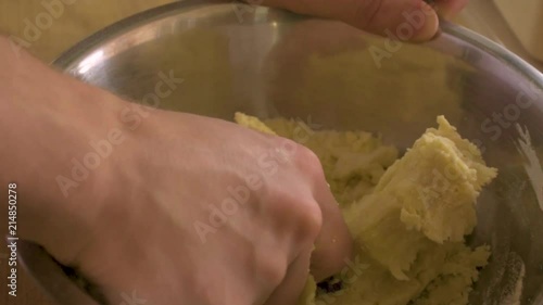 Prepare the pasta dough with your hands photo