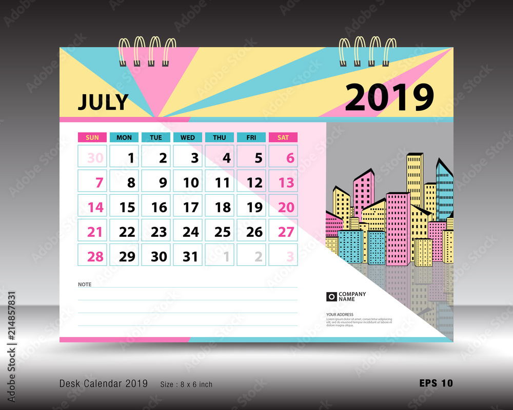 Desk calendar for JULY 2019 template, Printable calendar, Planner ...