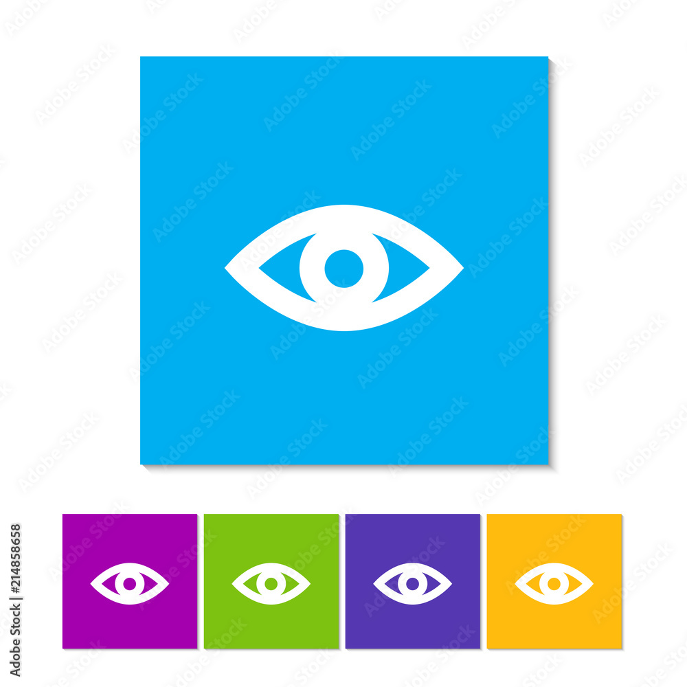 Eye icon design in flat style. Orange, purple, magenta, violet, yellow, green and blue color buttons Eye icon design in flat style. Orange, purple, magenta, violet, yellow, green and blue color buttons