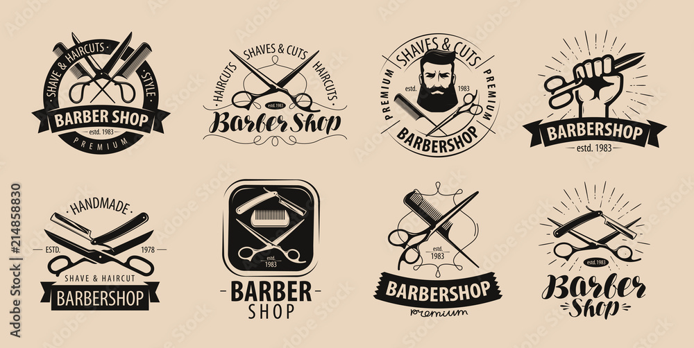 Barbershop, hairdressing salon logo or label. Vector illustration