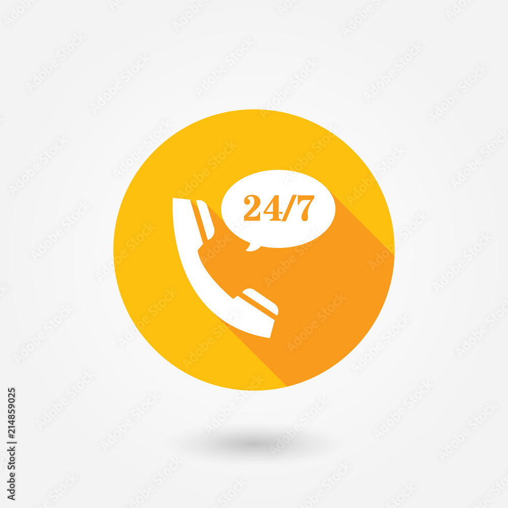 All-day customer support call-center. Flat icon with long shadow All-day customer support call-center. Flat icon with long shadow