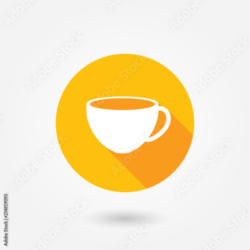 Illustration with coffee cup icon in flat design style with long shadow