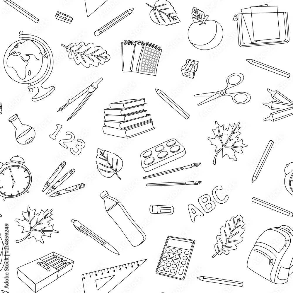 School seamless black and white pattern School seamless black and white pattern