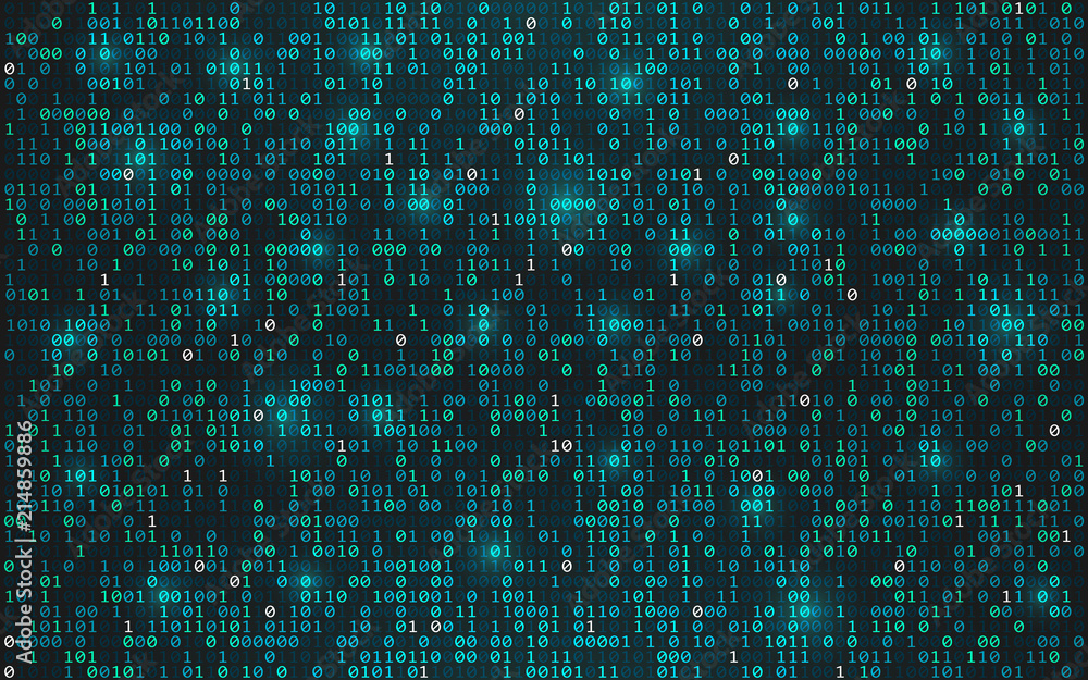 Abstract binary code background. Digital data concept. Bright streaming  digits with lights on dark backdrop. Futuristic technology wallpaper.  Vector illustration Stock Vector | Adobe Stock