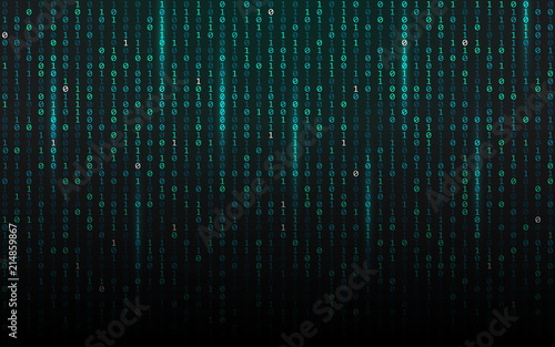 Matrix background. Streaming binary code. Falling digits on dark backdrop. Data concept. Abstract futuristic texture. Trendy vector illustration