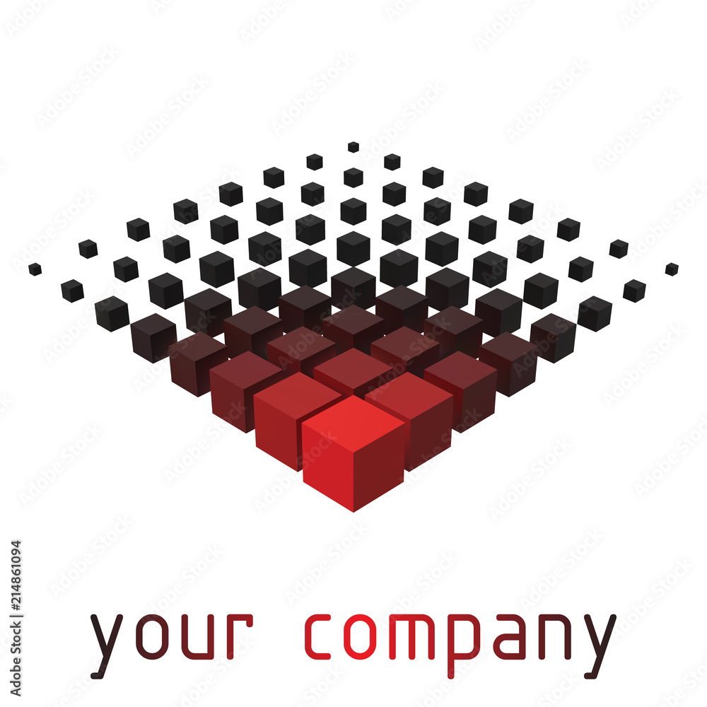 Obraz premium 3d style vector logo design with cubes. elegant black and red colors version.