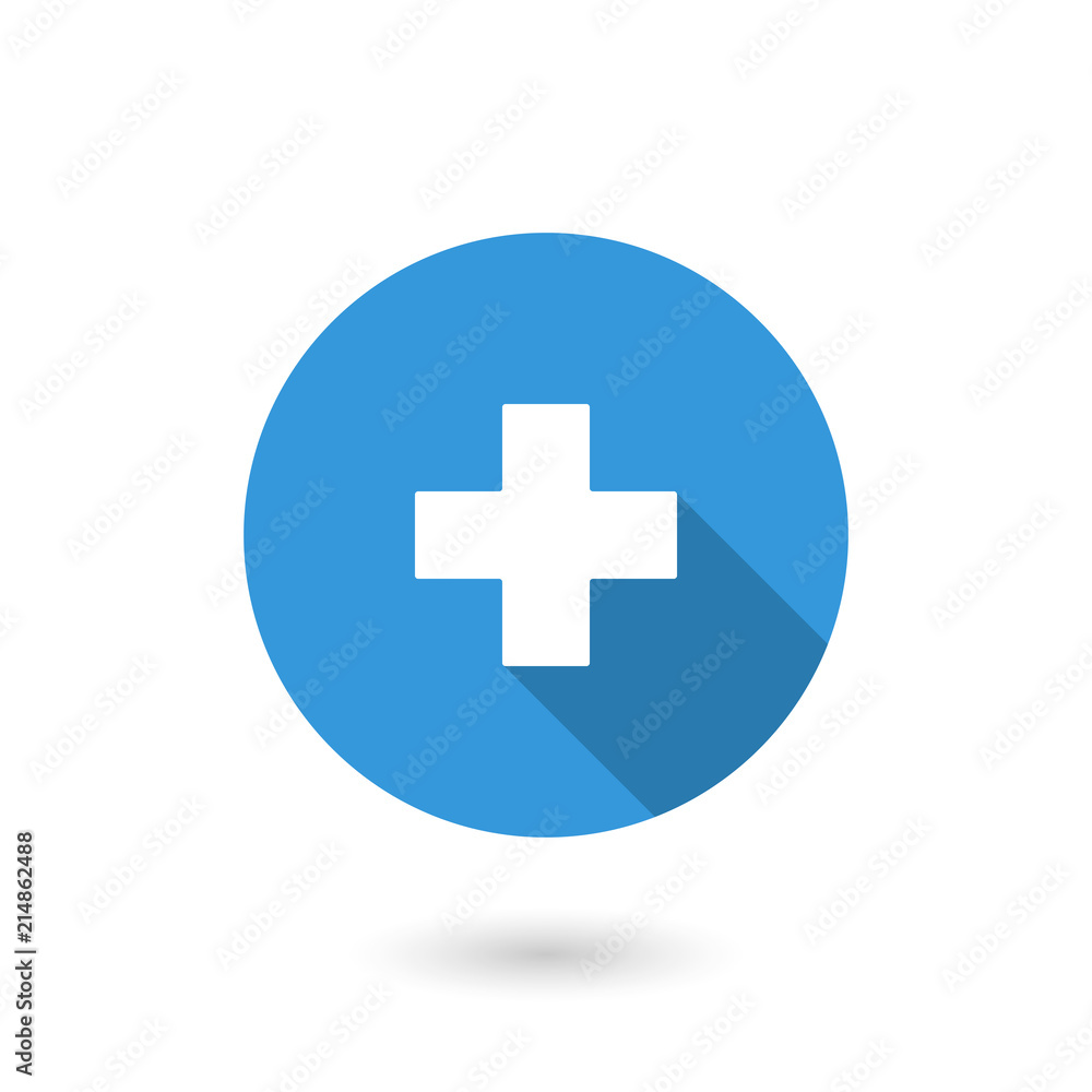 Add icon. illustration of flat blue color icon with long shadow Add icon. illustration of flat blue color icon with long shadow