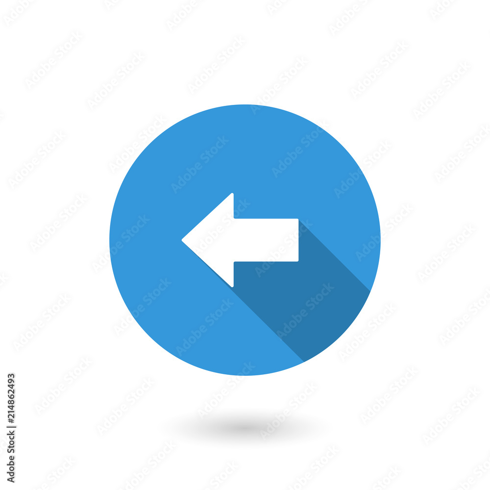 Arrow left icon. illustration of flat blue color icon with long shadow Arrow left icon. illustration of flat blue color icon with long shadow