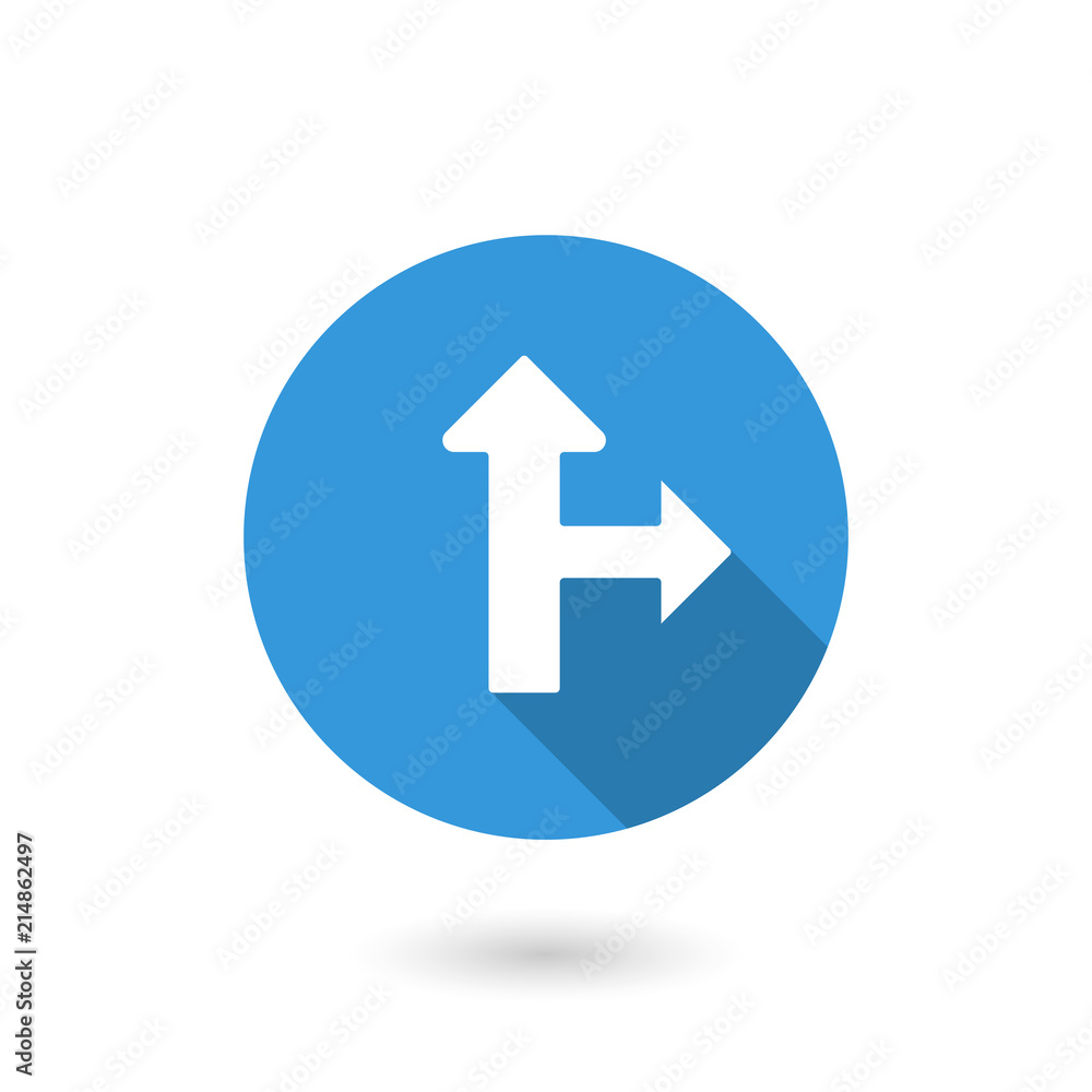 Arrow branch icon. illustration of flat blue color icon with long shadow Arrow branch icon. illustration of flat blue color icon with long shadow