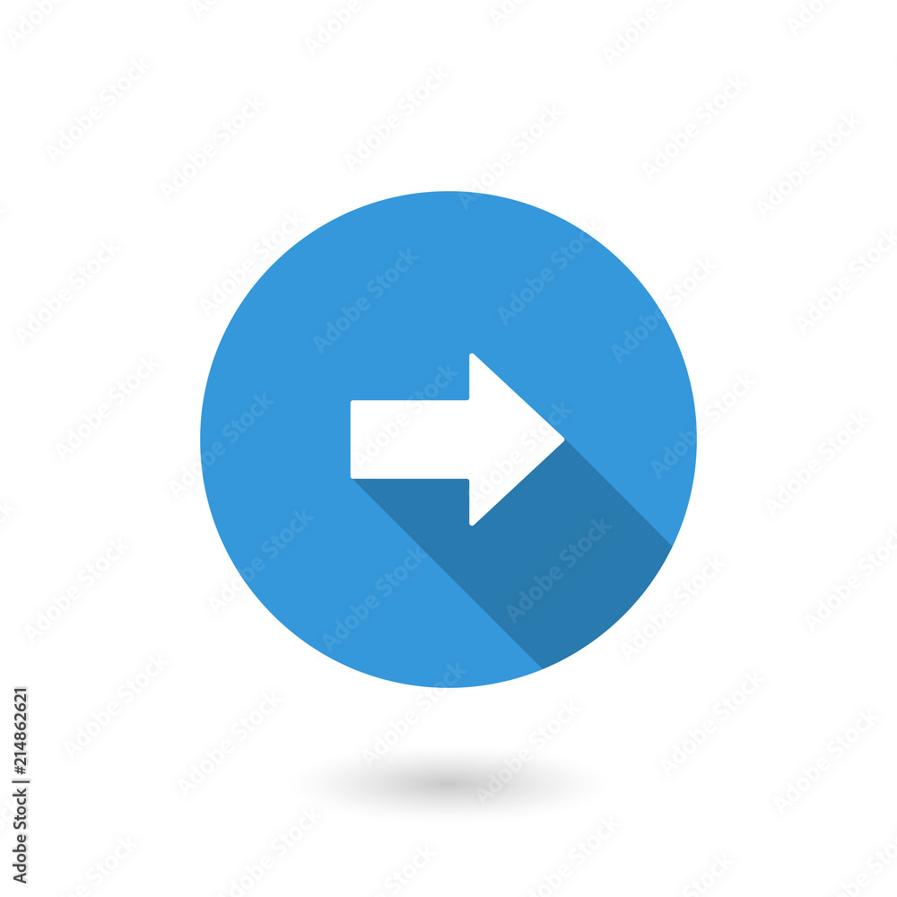 Arrow right icon. illustration of flat blue color icon with long shadow Arrow right icon. illustration of flat blue color icon with long shadow
