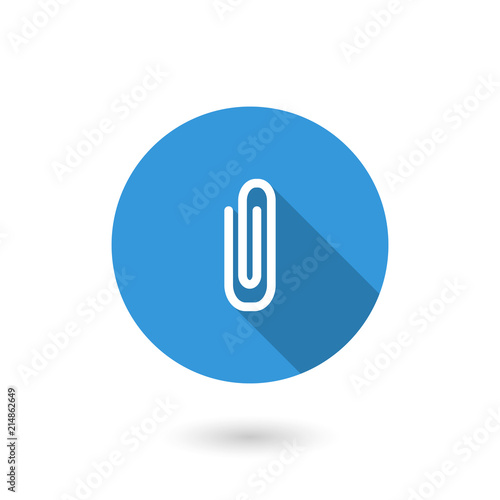 Attach icon. illustration of flat blue color icon with long shadow