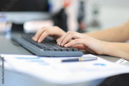 close up. business woman using a computer for work