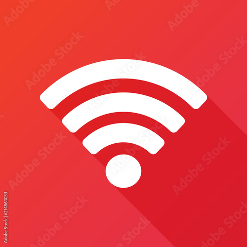 Wifi sign. Wi-fi symbol. Wireless Network icon. Wifi zone. Modern design flat style icon with long shadow effect